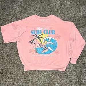 Disney Mickey Mouse Mickey's Surf Club Women's S Pink Fleece Crewneck Pullover